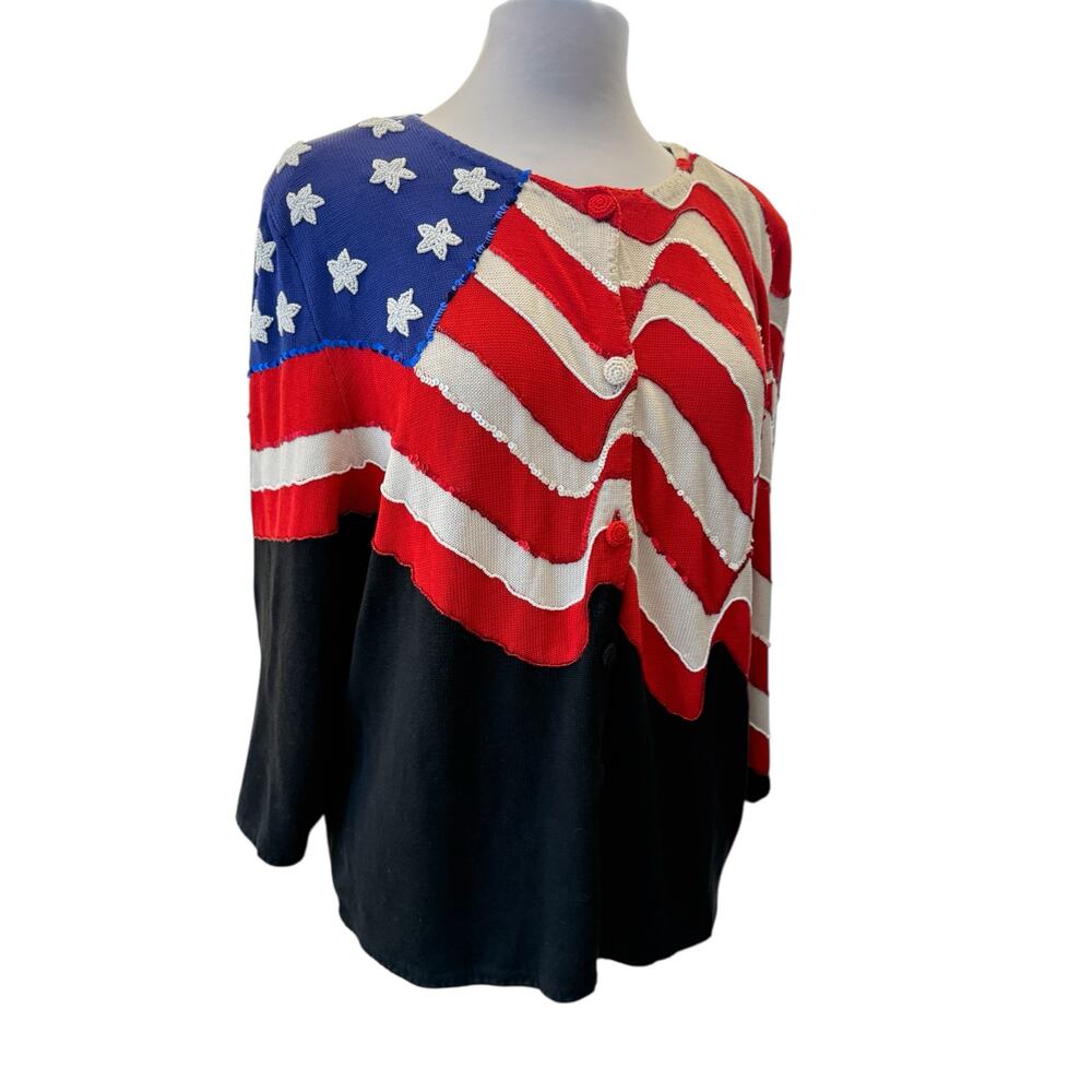 Michael Simon USA Red White Blue American Flag Design Woven Silk Sweater sz OX